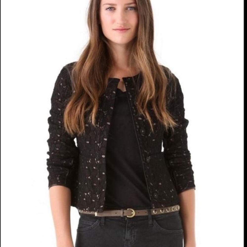 DvF Diane von Furstenburg black lace with leather trim over nude satin size 2 - Picture 2 of 6